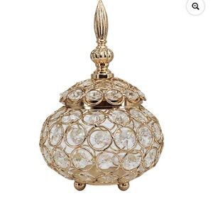 Elegant Gold and Crystal Decorative Jar serves as candle holder , jewelry holder